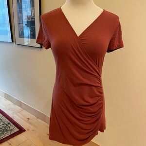Rust V-Neck Ruched Dress